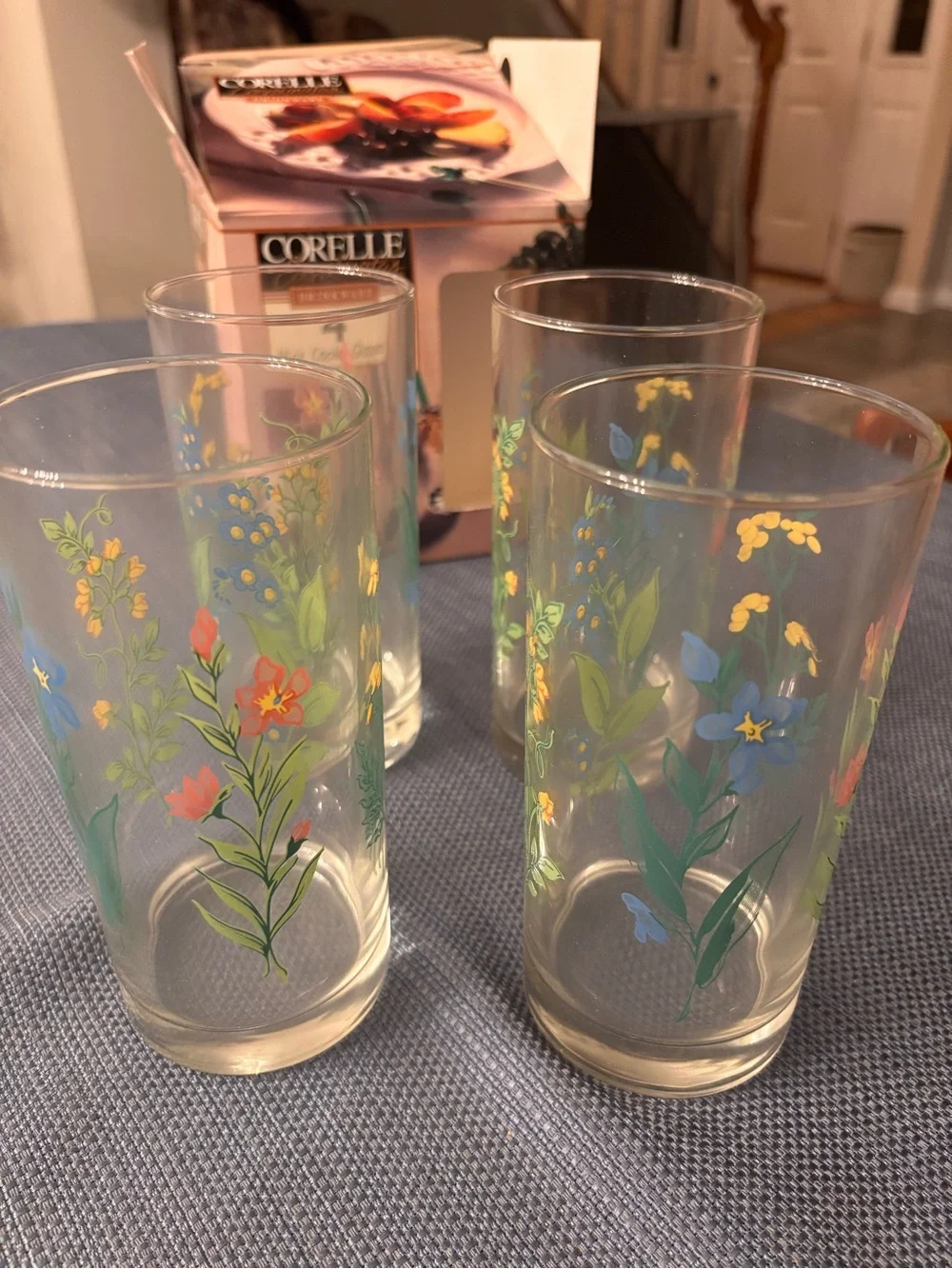 Corelle My Garden Floral Cooler Glasses - Blue and Green Accents (Set of 4)